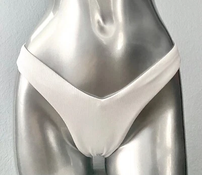 Victoria's Secret Brazilian Bikini Bottom New White Ribbed V Front High Leg  - Image 1 of 4