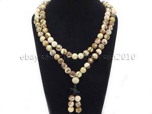Natural 10mm Gemstone Buddhist 108 Beads Prayer Mala Long Necklace Multi-Purpose