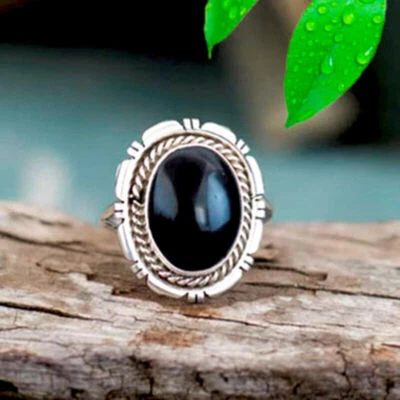 Meravigliosi Onice Nera Gemma 925 Argento Sterling Mano Anello Tutte le Misure - Immagine 1 di 4