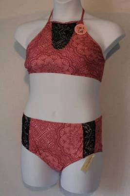 Conjunto de traje de baño de 2 piezas para mujer talla grande 1X cuello alto halter top cintura alta inferior rosa Foto 1 de 2