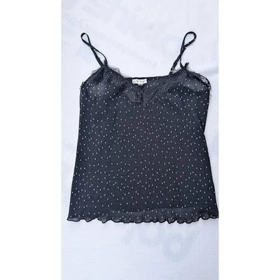 Camiseta sin mangas By The River para mujer a lunares arrugadas talla S ribete de encaje transparente negra marfil Foto 1 de 4