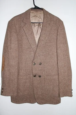 ABRIGO DEPORTIVO DE LANA TWEED TEJIDO MARRÓN VINTAGE talla 40L parche en el codo traje chaqueta 40 LARGO Foto 1 de 4