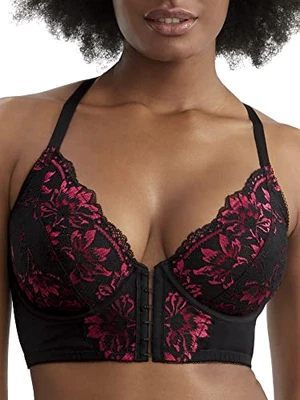 Sujetador Longline Pour Moi NEGRO/ROSA J'Adore Cierre Frontal con Aros, EE. UU. 34G, UK 34F Foto 1 de 4