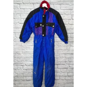 Vintage Hot Voltage Retro Ski Snow Suit kids Blue Purple One Piece Large 16 - Picture 1 of 8