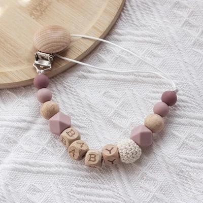 Natural Beech Wood Baby Pacifier Clip Teether Holder Soothing BPA Free Chain - Image 1 of 4