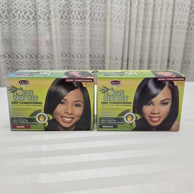 Lote Mixto African Pride Olive Miracle Acondicionador Profundo No-Lye Relajante Super Reg Foto 1 de 4