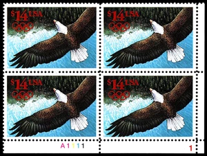 $14 MNH Eagle in Flight 2542 Plate Number Block of Four VF+ - Picture 1 of 2