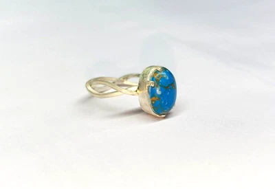 Anello turchese blu naturale in argento massiccio 925 anello antico... - Immagine 1 di 4