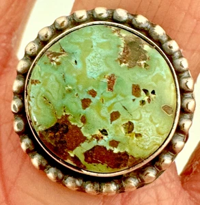 Navajo Royston Turquoise Ring Sz 8 Sterling Signed Largo Native American Round - Picture 1 of 9