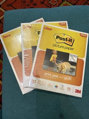 3- 3M POST-IT Picture Paper (20) 8.5x11” Matte Non-Glare Sheets Print Peel Stick - Image 1 of 4