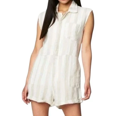 Mameluco de lino a rayas en blanco NYC para mujer talla pequeña en carriles cambiantes NUEVO DEFECTUOSO Foto 1 de 4