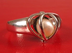 AUTHENTISCHER DESIGNER SIGNIERTER LUC LUCAS LAMETH STERLINGSILBER KÄFIG PERLE HERZ RING - Bild 1 von 4