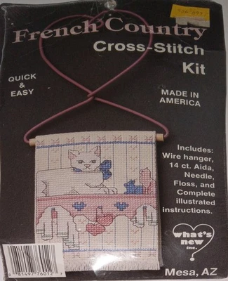 What's New ~ "Cat on Shelf" ~ French Country~ Cross Stitch Kit ~ includes Hanger - Image 1 of 4
