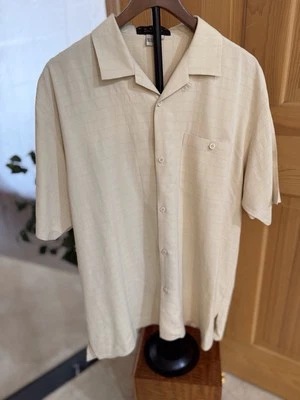 Arezzo для мальчиков 100% шелк рубашка размер L кремовый слоновой кости кнопка спереди короткий рукав - Изображение 1 из 4