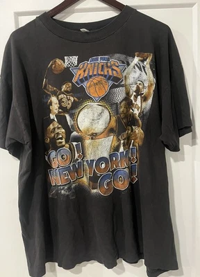 Vintage New York Knicks Black Rap boot TShirt Xxl single stitch Patrick Ewing  - Image 1 of 4