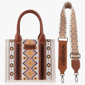 Wrangler Tote Bag Aztec Print Boho Brown Southwestern Faux Leather Zipper Pocket - Picture 1 of 11