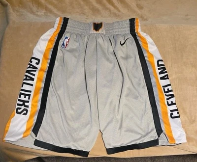 NBA SHORTS: Mens Sz L (50): CLEVELAND CAVALIERS, NIKE, gray w/gold, white, PreOw - Image 1 of 4