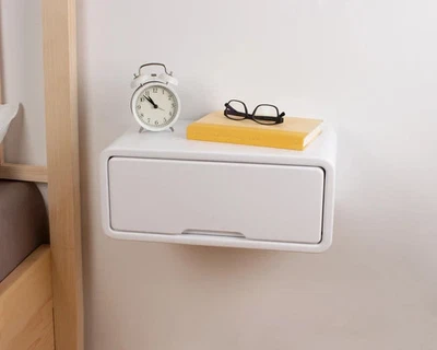 Mesita de noche moderna mínima flotante de madera con cajón | Mesita de noche artesanal Foto 1 de 4