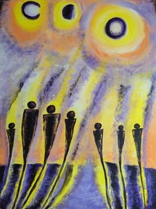 Abstract Painting Modern People Figures Moon Contemporary Art Samantha McLean - Picture 1 of 1