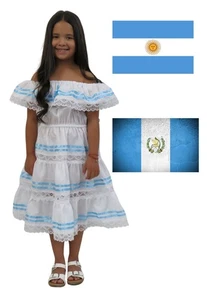 Argentinian, Guatemalan Nicaraguan Light Blue Ribbons Girls Dress - Picture 1 of 8