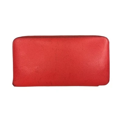 Cartera Hermès Seda-In Cremallera Larga Rojo Cuero Epsom Cinturón Correa Estampado Lujo Seda Foto 1 de 4