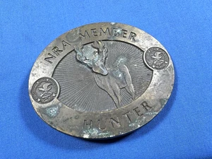 Vintage NRA Member "Hunter" Brass Belt Buckle 3 1/4" x 2 5/8" Deer on Front - Picture 1 of 6