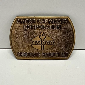 Amoco Belt Buckle Brass Vintage 80s Chocolate Bayou Plant - Picture 1 of 8