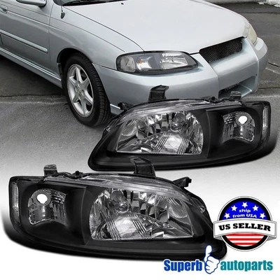 Fit 2000-2003 Sentra Diamond Headlights Head Lamps Black Lamp Replacement Foto 1 de 4