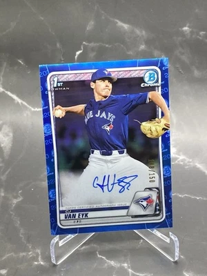 2020 Bowman Chrome Draft 1st CJ Van Eyk #CDA-CV Blue Refractor AUTO /150 - Image 1 of 2