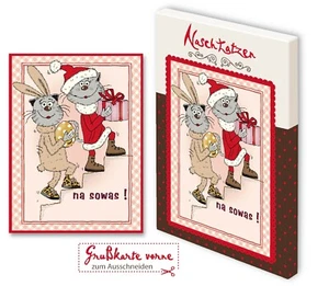 Weihnachtskarte na Sowas mit 70gr Vollmilchschokolade Kunstgrußkarte - Picture 1 of 3