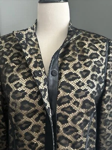 Giacca pelle nera Carlisle vintage taglia 10 nera stampa leopardata pizzo oro seta - Foto 1 di 6