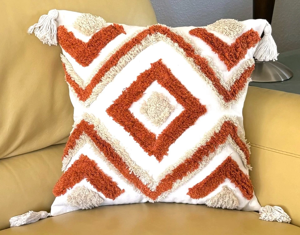 2 Размеры сожженный оранжевый бежевый богемное стеганый геометрические кисточки подушка чехол новый - Изображение 1 из 4