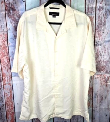 Camisa Hawaiana GREG NORMAN Jacquard Campamento Botones XL Crema Vellano Tonal Foto 1 de 4