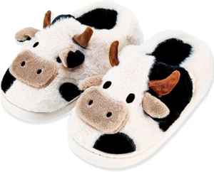 Cow Slippers for Women Fuzzy Cute Kawaii Shoes Super Warm Soft Lightweight - Picture 1 of 5