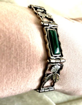 PULSERA OR PAZ LÍNEA HOJAS ORGÁNICAS PIEDRAS PRECIOSAS MALAQUITA, SS, TALLA LRG (M4658-52) Foto 1 de 4