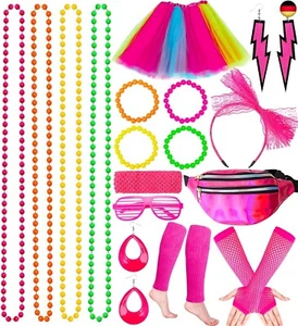 Tonsooze 80er Jahre Kleidung Damen Set, 21PCS Kostüm Accessoires 80er, - Bild 1 von 7