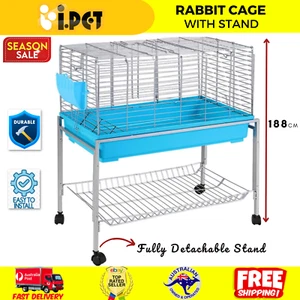 Rabbit Hutch With Stand & Wheels Bunny Home Small Animal Cage House Portable - Picture 1 of 9
