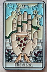 Enamel Metal Pin Tarot The Pizza 22 Oracle Card Brooch - Picture 1 of 3