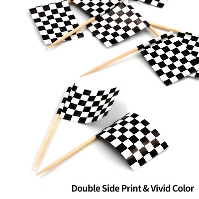 Anley Checkered Racing Flag Toothpick Cupcakes Toppers Double Sides Print 100pcs - Image 1 of 4