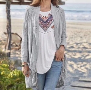 Sundance Moonlight Artsy Eyelet Jacket In Gray With Adjustable Ruching Pockets S - Picture 1 of 8