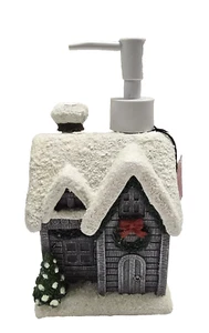 NEW AVANTI 3D CHRISTMAS SNOW CABIN HOUSE WINTER RESIN WHITE GRAY SOAP DISPENSER - Picture 1 of 5