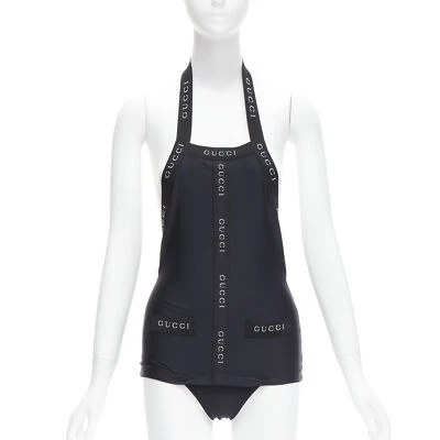 GUCCI Tom Ford Vintage Negro Logo Ribete Halter Capas Una Pieza Traje de Baño XS Foto 1 de 4