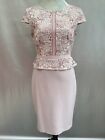 GORGEOUS PHASE EIGHT PINK FLORAL TAPEWORK EMBROIDERED PENCIL EVENING DRESS SZ 12