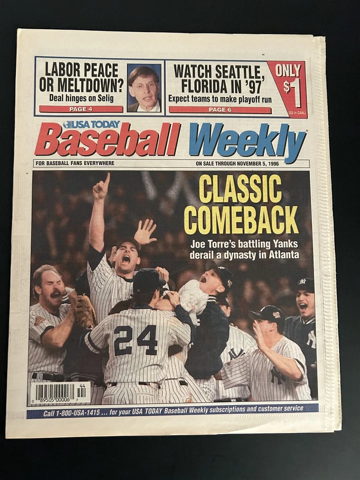 1996 Baseball Weekly NEW YORK YANKEES John WETTELAND No Label WORLD SERIES #1 - Image 1 of 1