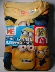 New Boys DESPICABLE ME Minion Flannel Pajamas 2 piece Sleepwear Set Size 4/5 4 5 - Picture 1 of 5