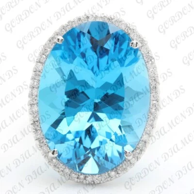 10.50ct Oval Cut Natural Topaz & Diamond Engagement Ring 18K White Gold Plated - Image 1 of 4