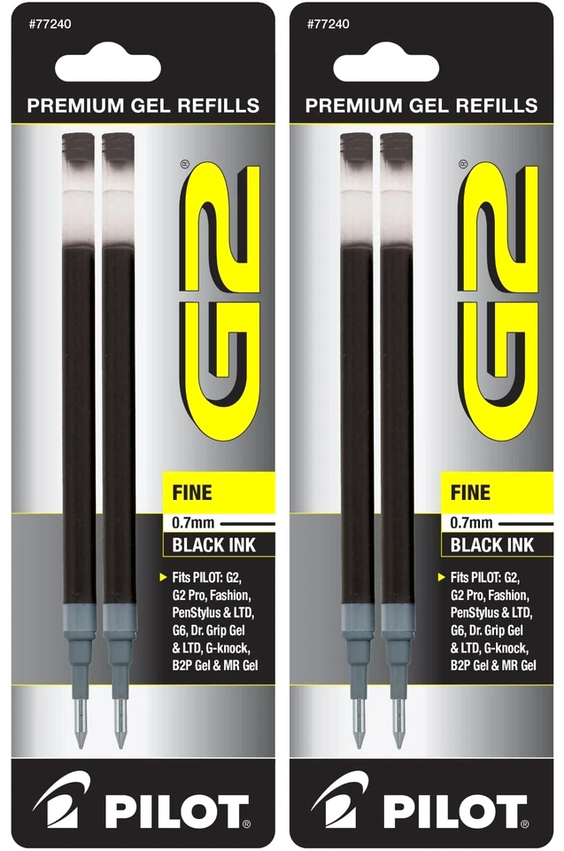 2 PAQUETES DE 2: 77240 PILOT G2 GEL Rollerball Pen Repuesto, Fino 0.7mm, Tinta Negra Foto 1 de 1