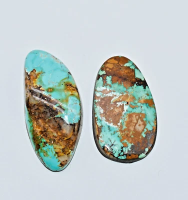 Lote de 2 cabinas/respaldo totalmente natural pulido fino 63,5 quilates Royston Nevada turquesa Foto 1 de 4