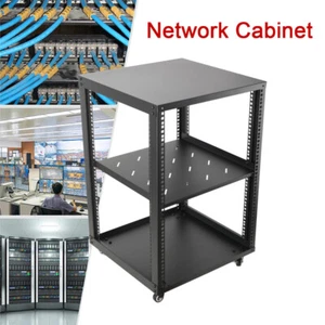 19" 15U Serverschrank Netzwerkschrank 15HE Server Schrank mit 4-Rädern Schwarz - Bild 1 von 12