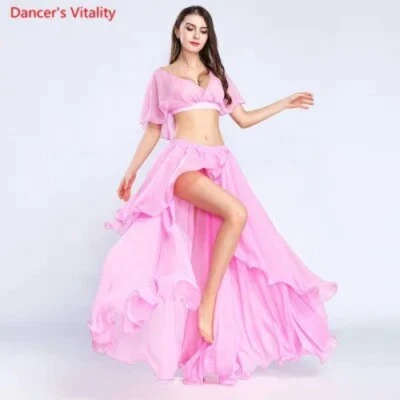 Nuevo Top + Falda Color Sólido Mujeres Cuello en V 2 Piezas Danza del Vientre Práctica Usar Foto 1 de 4